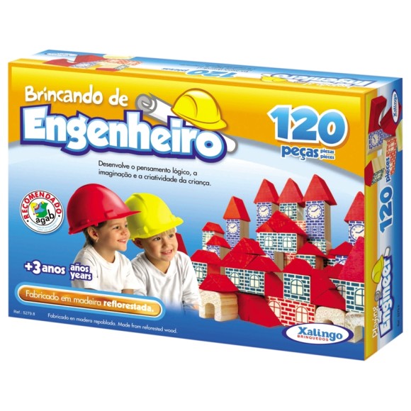 BRINCANDO DE ENGENHEIRO EM MADEIRA E CX EM CARTONADO - 120 PEÇAS XALINGO
